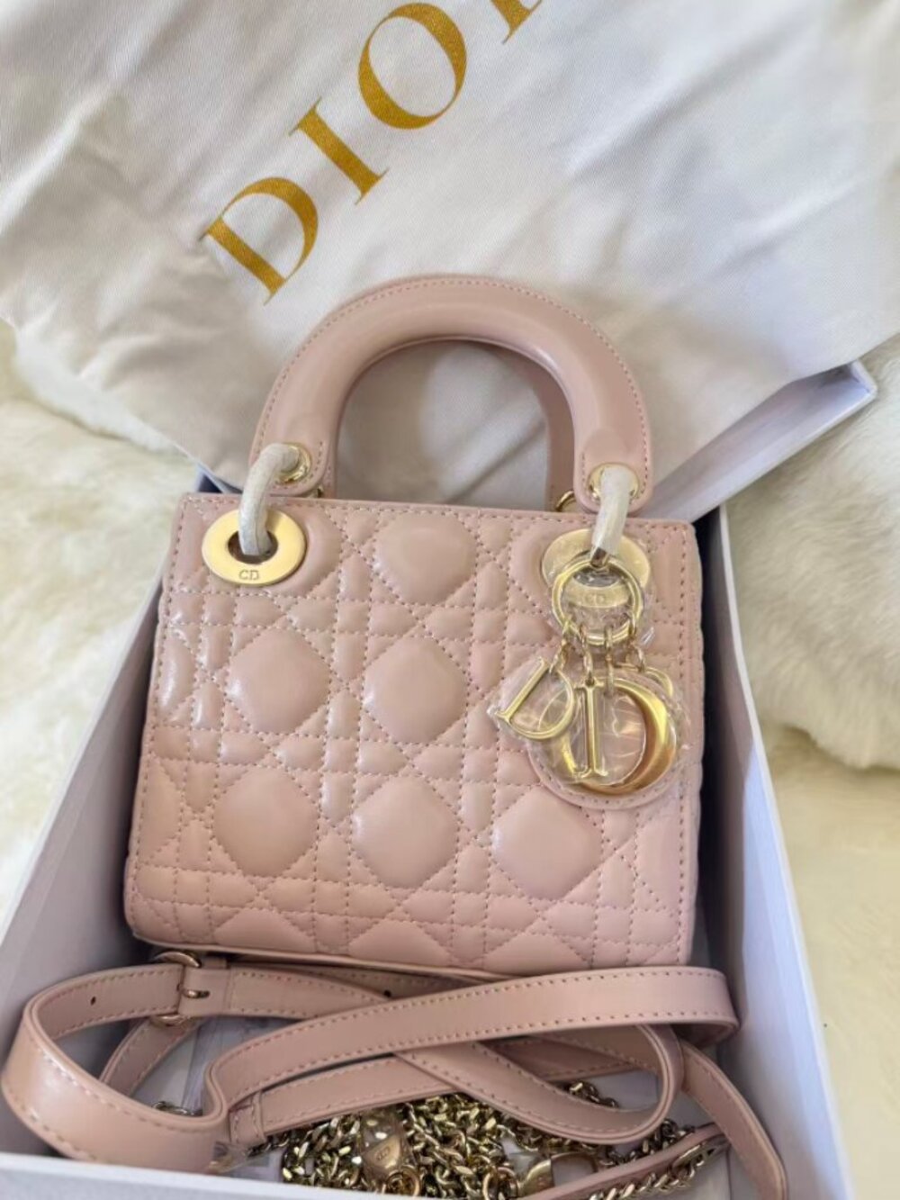 💖 Rare! Brand New Christian Dior Lady Dior Mini in Blush Pink 💖 Brand New